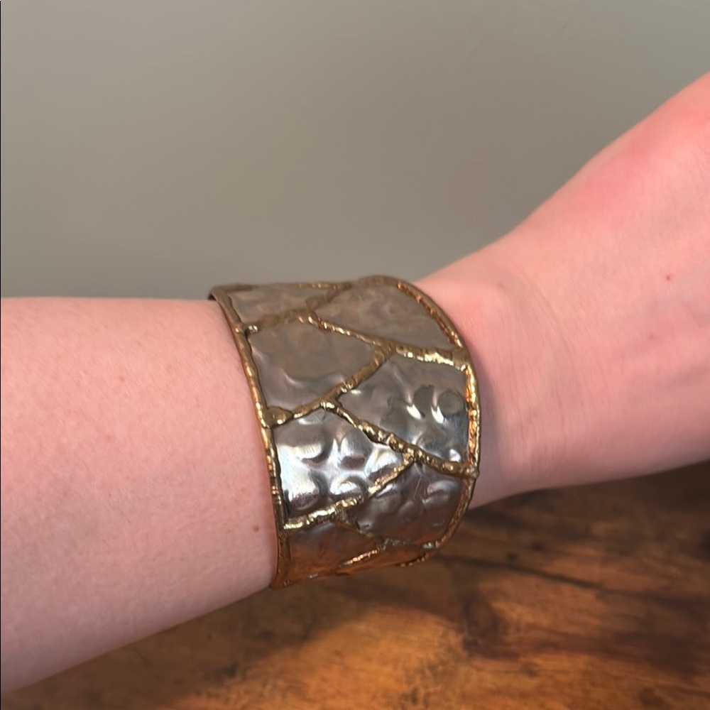 Silver Metal Cuff, Abstract Design, Retro Boho